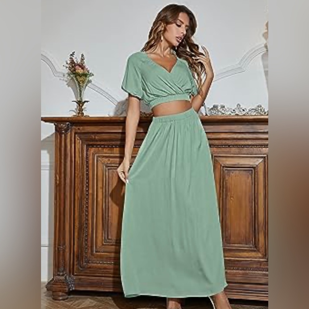 New Sage crop top and skirt set